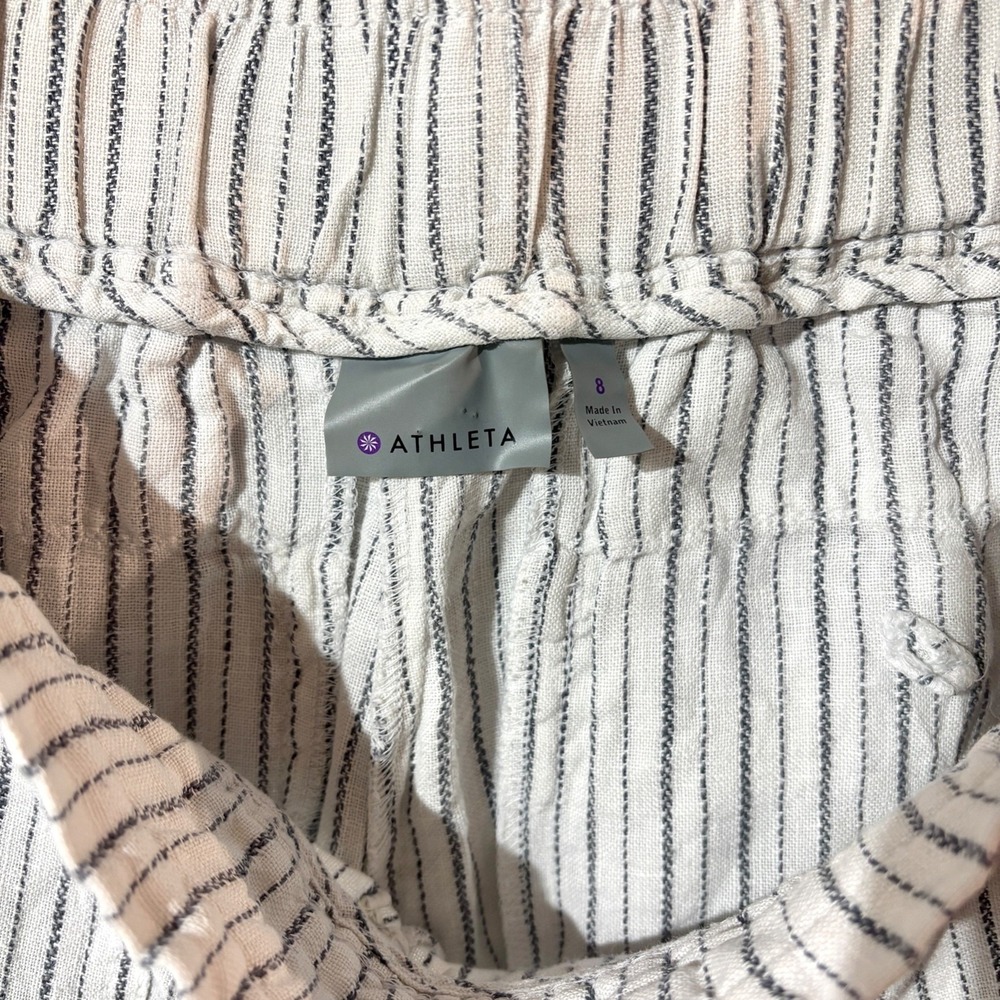 Athleta Women's Bali White Striped 100% Linen‎ Pants Elastic Waist - Picture 6 of 11